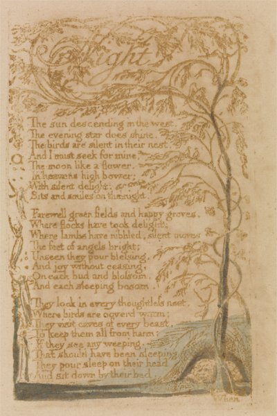 Nacht, plaat 16 uit Songs of Innocence, 1789 door William Blake